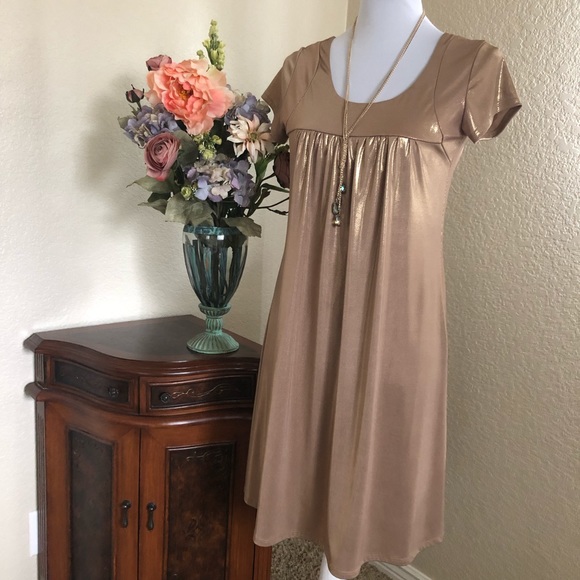 Sushiflower Gold Metallic Short Sleeve Slip Dress - Picture 5 of 14